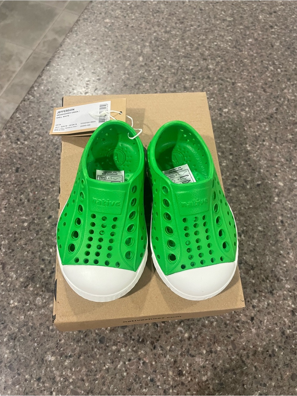 Native Kids Slip-On Water Shoes in Green with White Toe